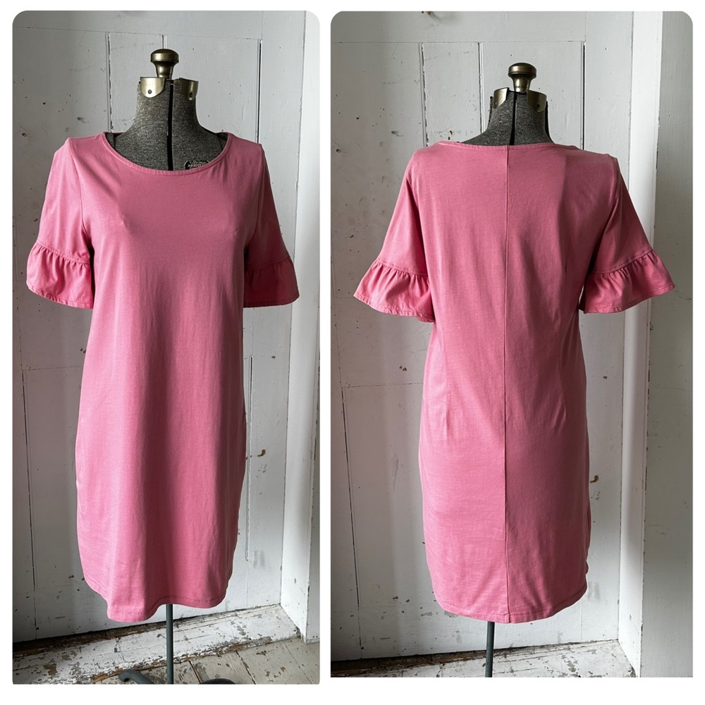 J. Crew Ruffle Sleeve Cotton Dusty Pink T-Shirt Dress